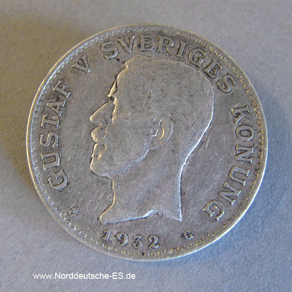Schweden 1 Krone 1932 G Silber Gustaf V 1907-1950