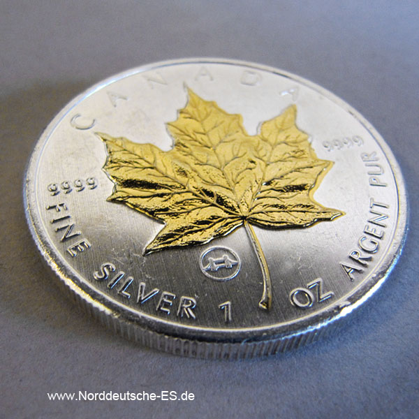 Kanada 5 Dollars 2009 Maple Leaf Vergoldet 1 oz silber