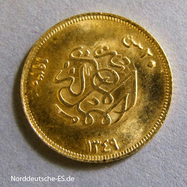 Ägypten 20 Piaster Fuad I Goldmünze 1929-1930