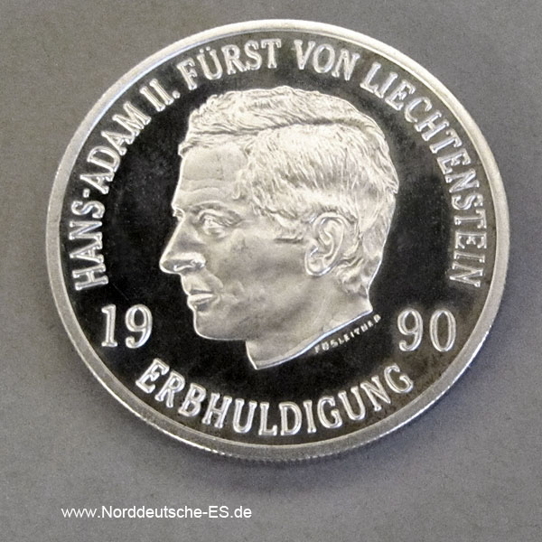 Liechtenstein Silbermünze Hans Adam II 10 Franken 1990
