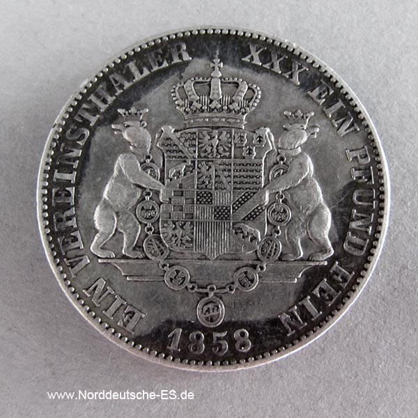 Vereinsthaler Silbermünze 1858 Anhalt Leopold Friedrich
