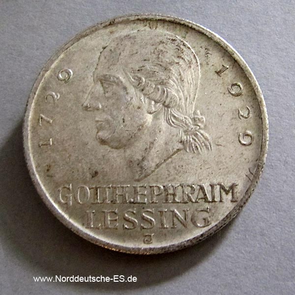 5 Reichsmark 1929 Lessing J
