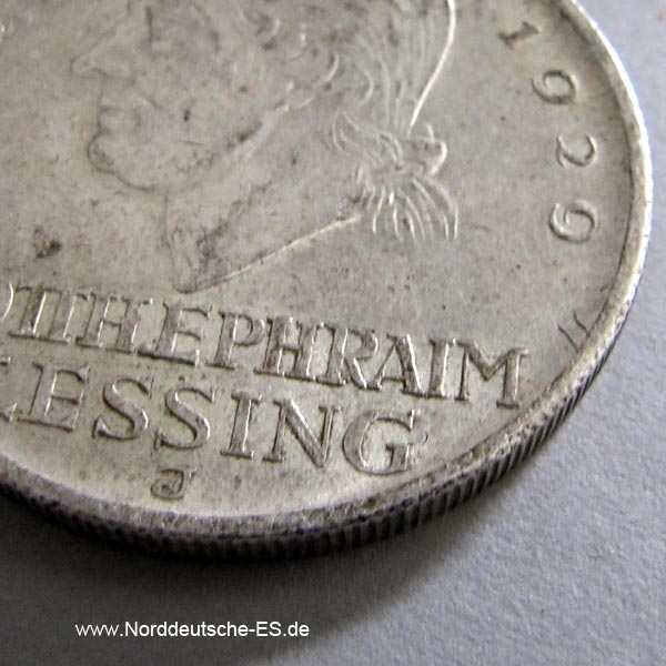 5 Reichsmark 1929 Lessing J