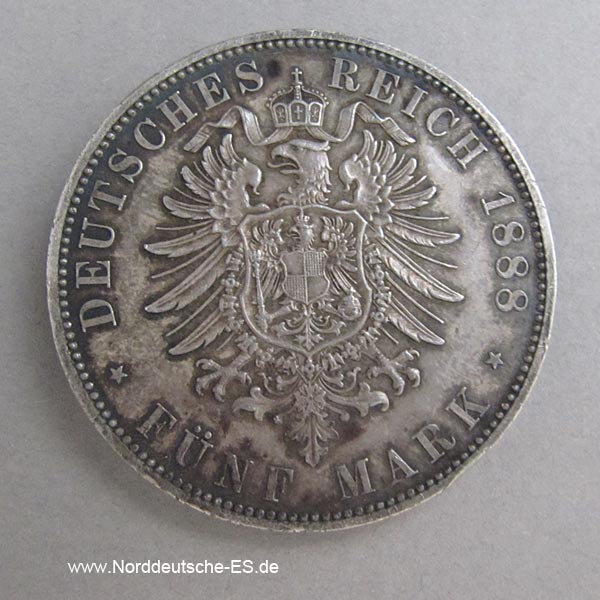Deutsches Reich 5 Mark Friedrich III 1888 A Preussen