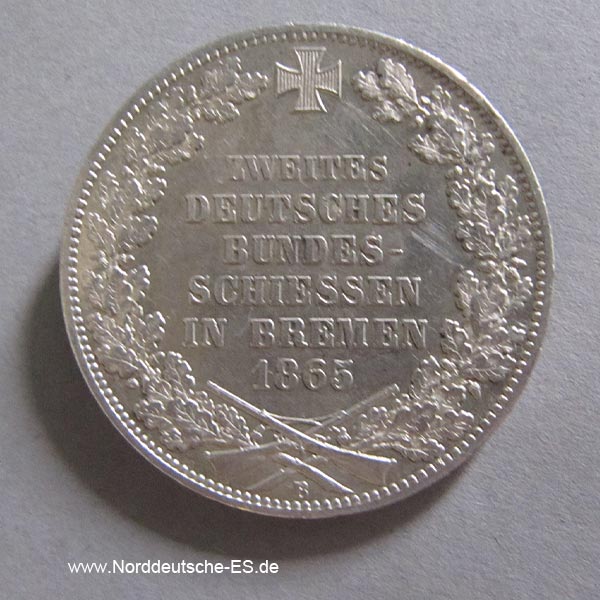 1 Taler Silber 1865 Bundesschießen Bremen