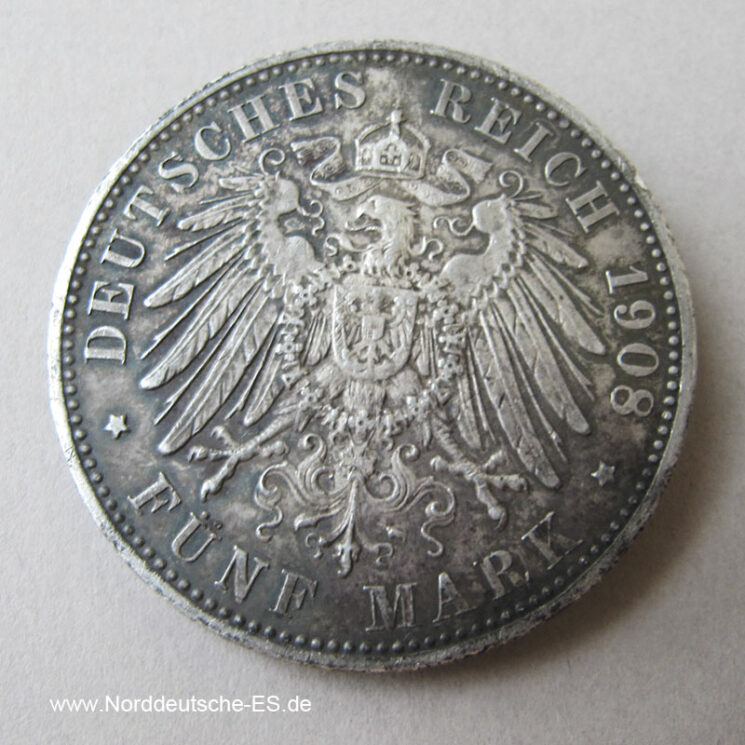 5 Mark Silber Georg II Sachsen Meiningen 1908