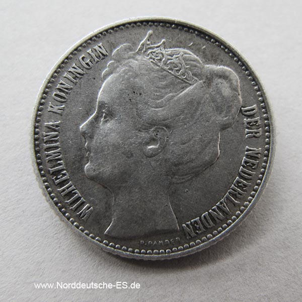 Niederlande 1_2 Gulden Holland Silber 1907 Wilhelmina