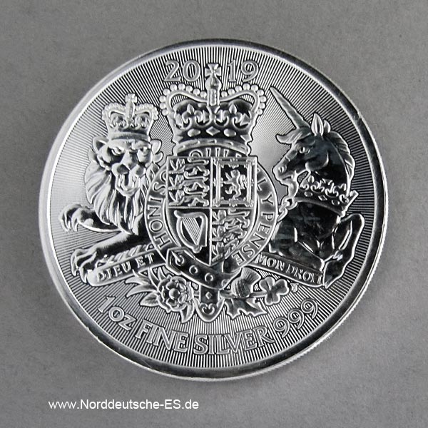 England 1oz Feinsilber 2 Pfund Royal Arms 2019