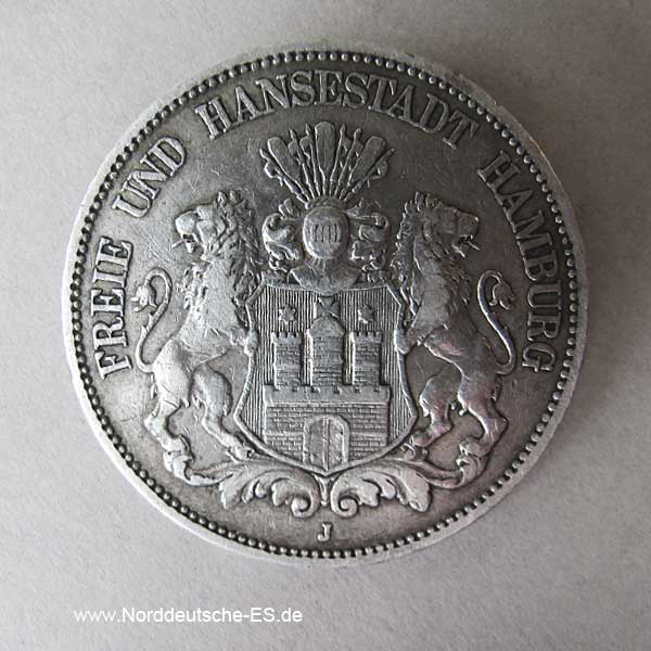 Fünf Mark Silber 1876 Freie Hansestadt Hamburg