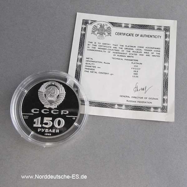 Russland 150 Rubel Platin Großfürst Igor 1988
