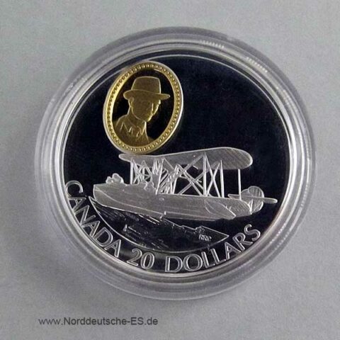 Kanada Silbermünze teilvergoldet 20 Dollar 1994 Motorflug