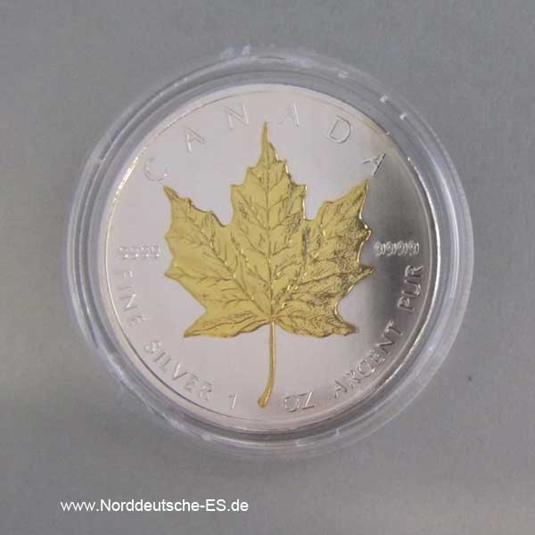 Silbermünze Maple Leaf Goldapplikation