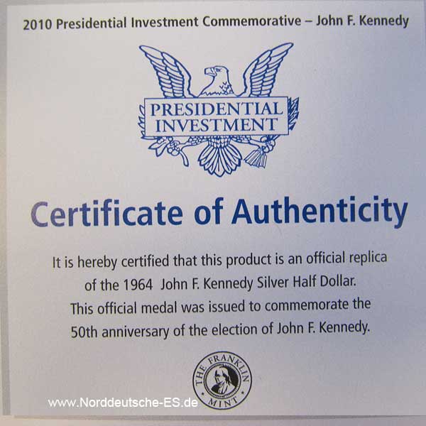 USA Presidental Investment 3 oz Silver Coin John F Kennedy
