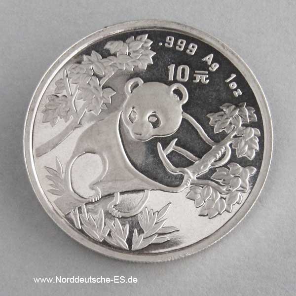 China Panda 10 Yuan 1 oz Silber 1992