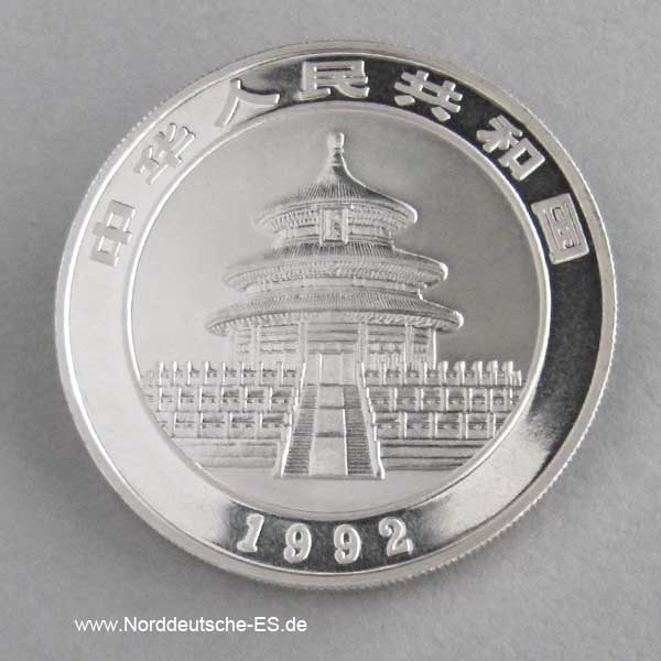 China Panda 10 Yuan 1 oz Silber 1992