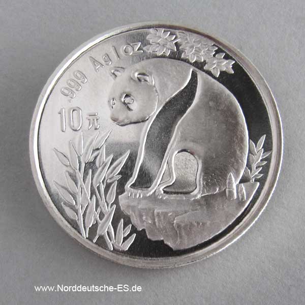 China Panda 10 Yuan 1 oz Silber 1993