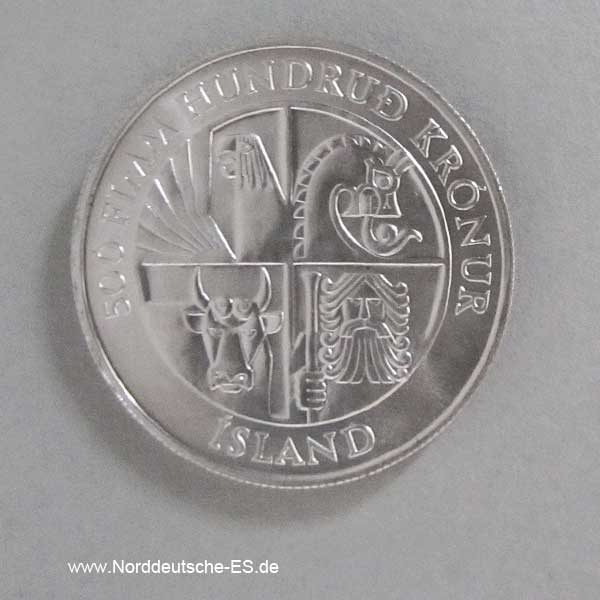 Island 500 Kronur Silbermünze 1974