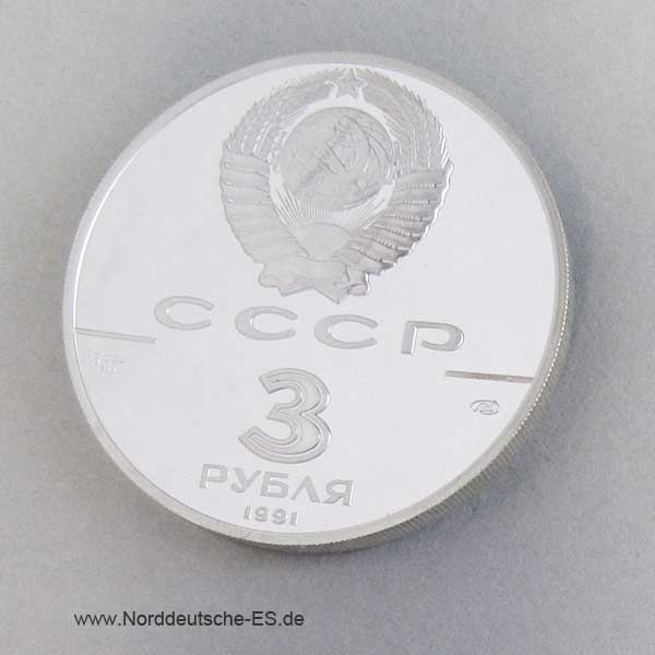 Silbermünze 3 Rubel Fort Ross 1991
