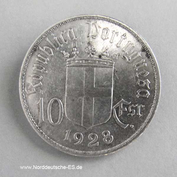 Portugal 10 Escudos Silbermünze 1926-1974