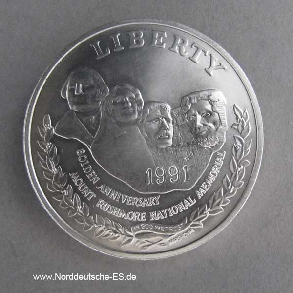 USA 1 Dollar 1991 Silbermünze 50 Jahre Mount Rushmore
