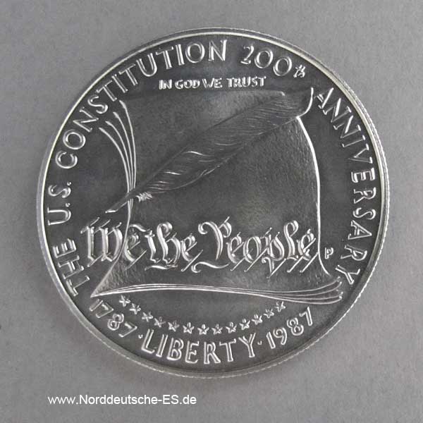 USA 1 Dollar 200 Jahre Verfassung Silbermünze 1987