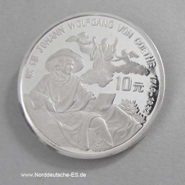 China 10 Yuan Silbermünze 1992 Goethe