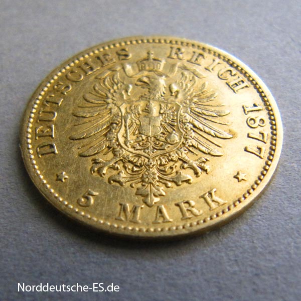Deutsches Kaiserreich 5 Mark Freie und Hansestadt Hamburg 1877 J