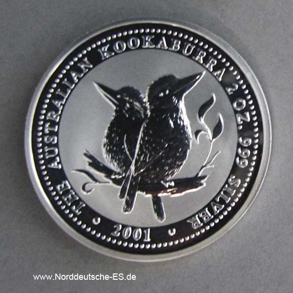 Australien 2 Unzen Silber 2 Dollars Kookaburra 2001