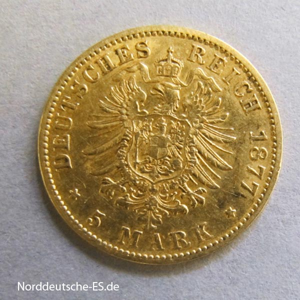 Deutsches Kaiserreich 5 Mark Freie und Hansestadt Hamburg 1877 J