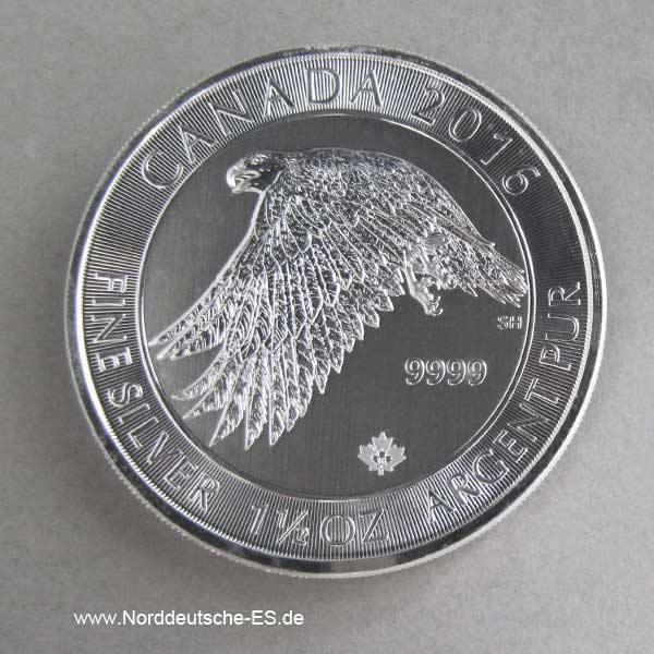Kanada 1_5 oz Schneefalke 2016 Silbermünze 8 Dollars