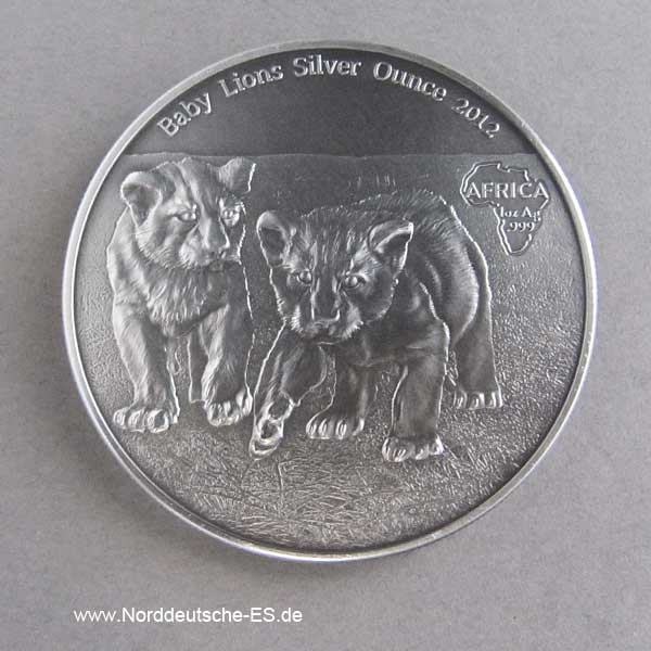 Kongo 1 oz Silber Antique Finish 1000 Francs Baby Lions 2012