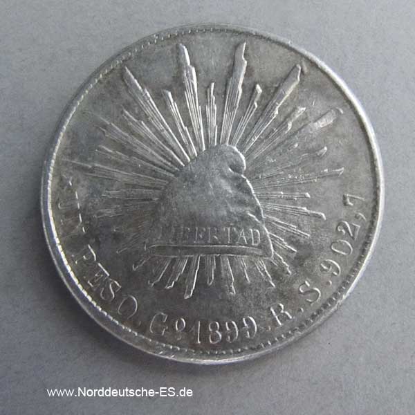 Mexiko Republik Guanajuato Mint 1899 GoRS 1 Peso Silbermünze