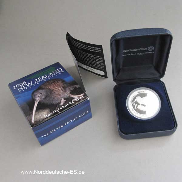 NeuSeeland 1 oz Kiwi Vogel Silber in Box mit Zertifikat 2008