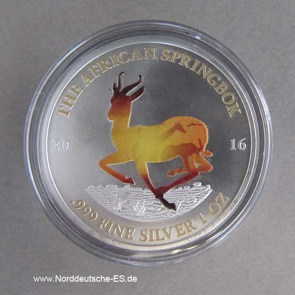 Gabun 1 oz Silber farbig 1000 Francs Afrikanischer Springbock 2016