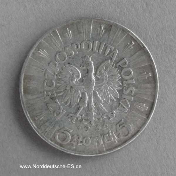 Polen 5 Zloty Silber Josef Pilsudski 1936