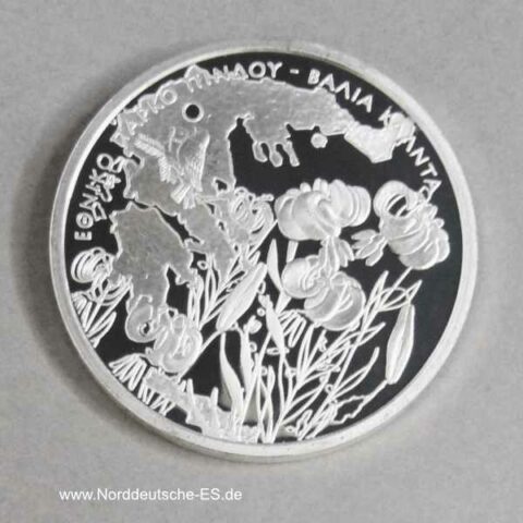 Griechenland 10 Euro Silbermünze Nationalpark Pindos Blumen Vögel 2007