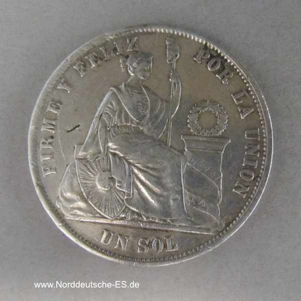 Peru 1 Sol Silbermünze 1871
