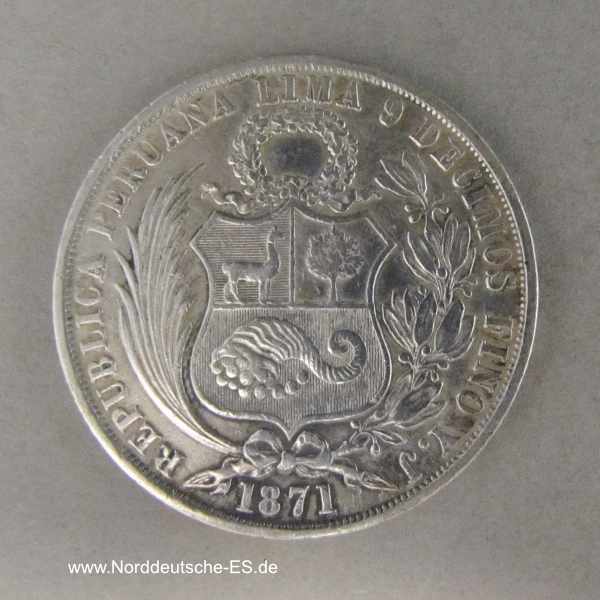 Peru 1 Sol Silbermünze 1871