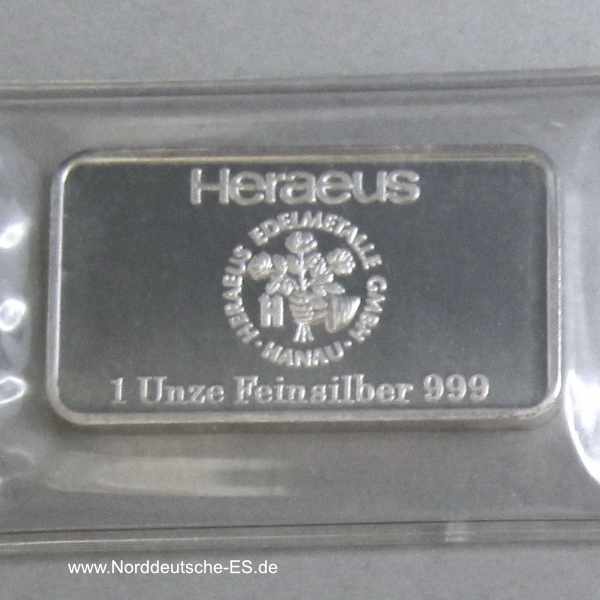 Silberbarren 1 oz Heraeus Hannover