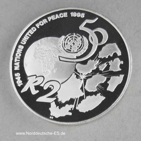 Südafrika 2 Rand Silbermünze Nations United for Peace 1995