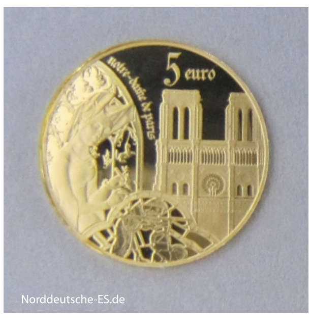 Frankreich 5 Euro Gotik Notre Dame Gold Euro 2020 mit Zertifikat