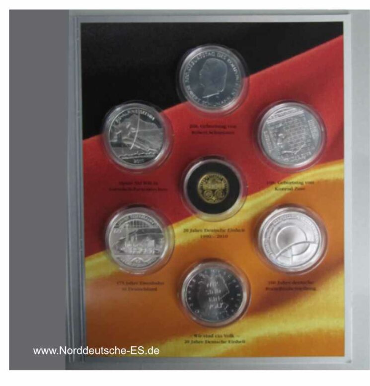Gold-Gedenkprägung 20 Jahre Deutsche Einheit 1990-2010 und 10 Euro Silber-Gedenkmünzen