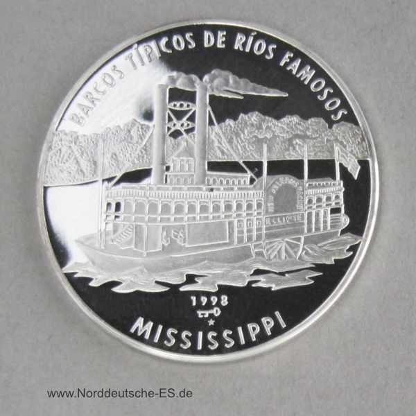 Kuba 10 Pesos 1998 Feinsilber 999 Mississippi-Dampfer