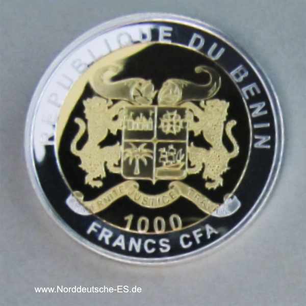 Benin 1 oz Australian Nugget Silbermünze teilvergoldet 1000 Francs 2015
