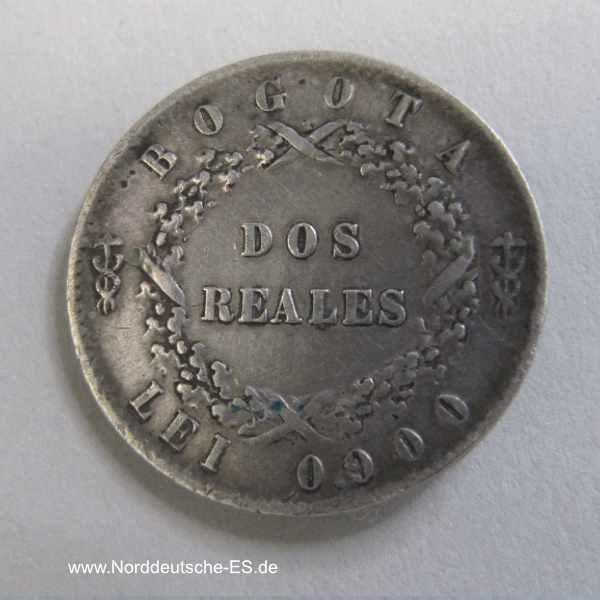 Kolumbien 2 Reales Silbermünze 1850