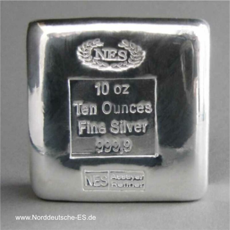 10 oz Silberbarren 999.9 Norddeutsche ES quadratischer Barren gegossen zertifiziert