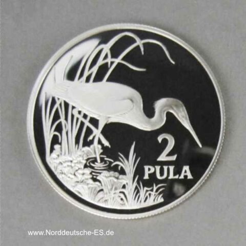Botswana 2 Pula Silbermünze Reiher 1986 PP