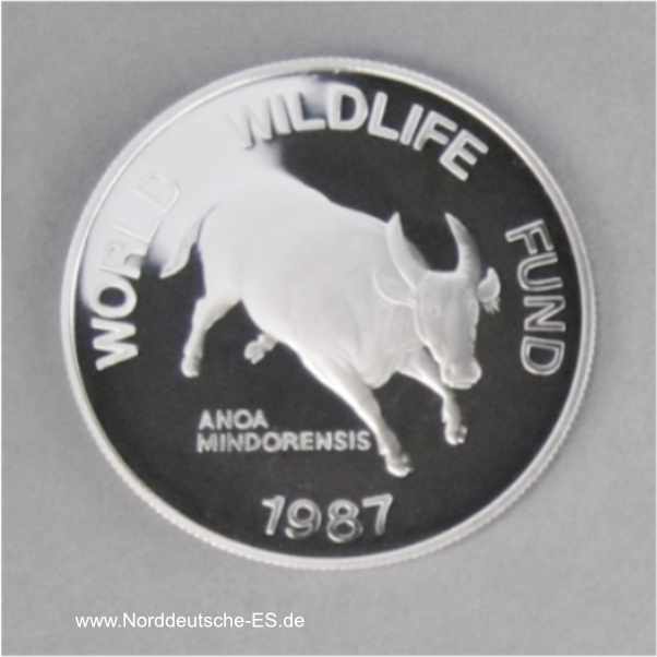 Philippinen 200 Piso Silbermünze Tamaraw 1987 Mindoro-Zwergbüffel