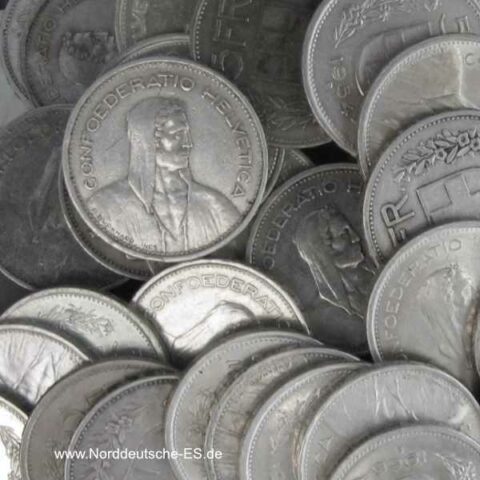 Schweiz 50 x 5 Franken Silbermünzen diverse Jahrgänge