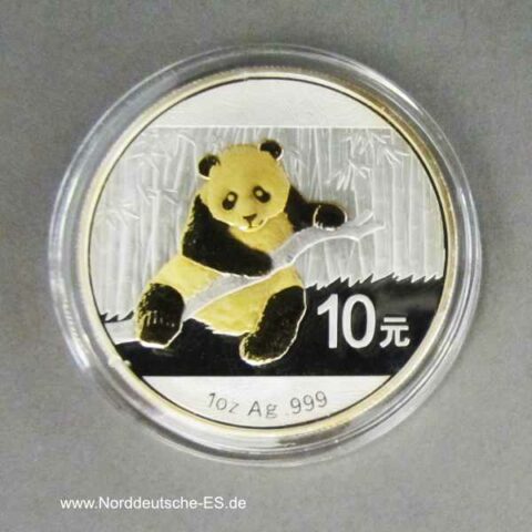 China Panda 10 Yuan 1 oz Silbermünze teilvergoldet 2014